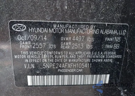 2015 Hyundai Sonata Se из США, поврежденный, VIN 5NPE24AFXFH105411